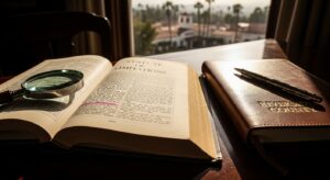 Law book on Statute of Limitations with magnifying glass and Riverside County notebook